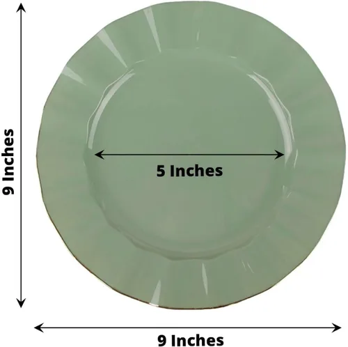 Vista 101 de Tableclothsfactory Paquete de 10 platos redondos de plástico negro de 6 pulgadas para ensalada de postre, platos desechables con borde ondulado