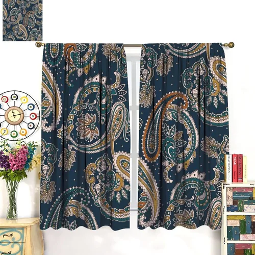 Vista 199 de Cortinas opacas con estampado de flores de cachemira, estampado de cachemira sobre fondo blanco, para decoración del hogar, cocina, restaurante
