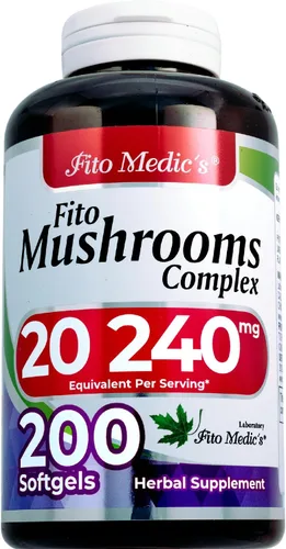 Vista 2 de FITO MEDIC'S Suplemento complejo de hongos de laboratorio, mezcla de 18 especies, 200 cápsulas blandas