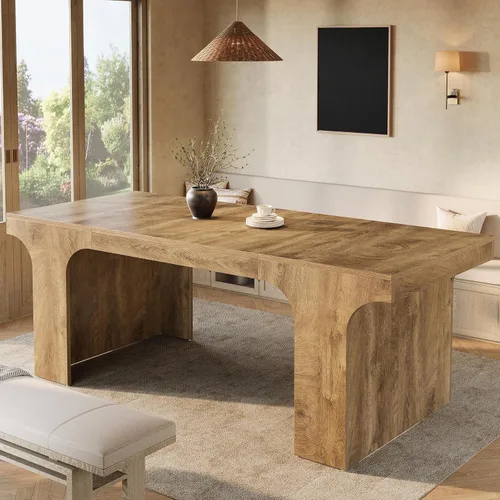 Vista 6 de Tribesigns Mesa de comedor grande de 71 pulgadas para 6-8, mesa de cocina de madera de granja con diseño arqueado, mueble rectangular de comedor