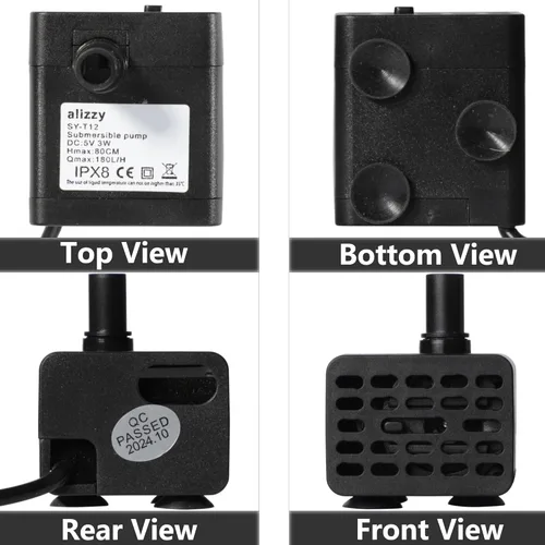 Vista 8 de alizzy - Bomba de agua pequeña USB DC 5 V 50 GPH (180 L/H) 3 W con tubo y flujo ajustable para fuente de mesa, baño de pájaros, fuente de gato