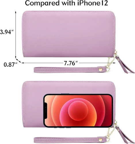 Vista 4 de Badiya Womens Wallet Credit Card Holder RFlD Blocking Leather Zip Around Wallets Large Capacity Wristlet