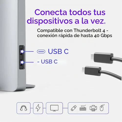 Vista 6 de Base de acoplamiento para MacBook Pro de 13, 15, 16 pulgadas, conexión con dos puertos Thunderbolt 4 USB-C, concentrador de estación de acoplamiento