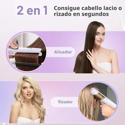 Vista 4 de Quico Plancha de pelo, alisadora y rizadora de pelo de doble voltaje de 100 Lila