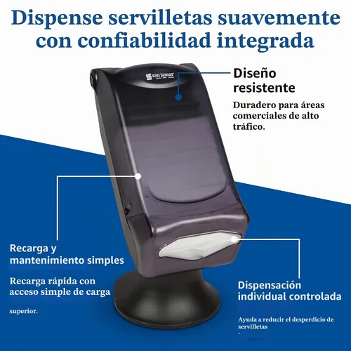 Vista 3 de San Jamar Dispensador de servilletas para restaurante, soporte de control completo, capacidad de 450, 9D x 21.5W x 8.5H para cocinas, servicio