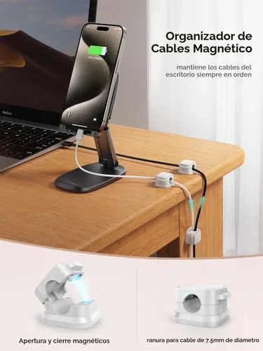 Vista 2 de Paquete de 12 Soportes Magnéticos para Cables, Organizador de Cables Clip para Cable para Gestión de Escritorio, JOYROOM Clip de Cable Ajustable