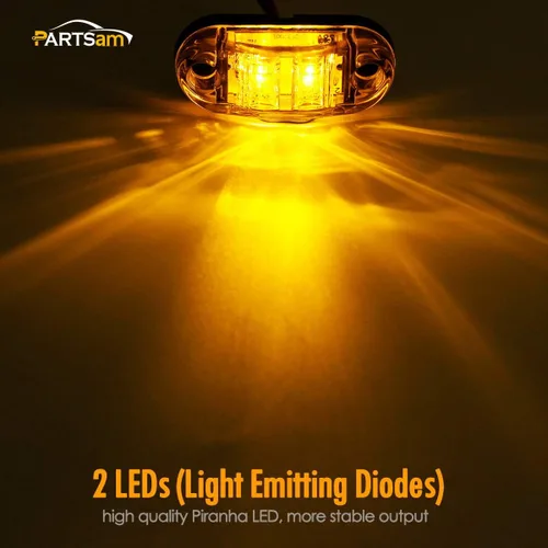 Vista 3 de Partsam 4 piezas de 2.5 pulgadas de lente ámbar ovalada, 2 diodos LED para luz lateral de gálibo de camión y remolque