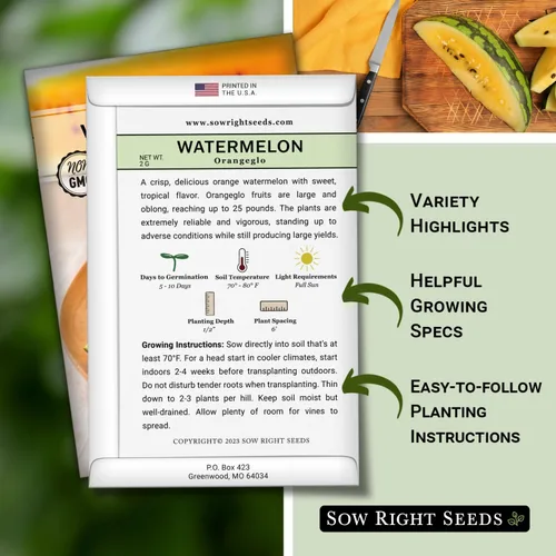 Vista 2 de Sow Right Seeds - Semillas de sandía Orangeglo para plantar - Paquete de reliquia sin OMG con instrucciones para plantar y cultivar un huerto
