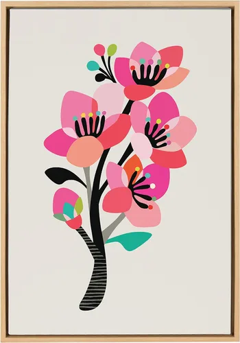 Vista 9 de Kate and Laurel Sylvie - Lienzo decorativo con marco de flores de cerezo moderno de mediados de siglo por Rachel Lee de My Dream Wall, 23 x 33 Gris