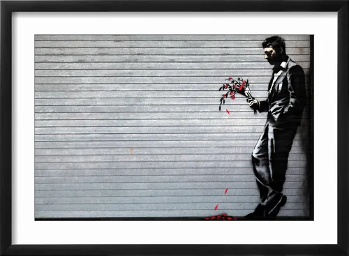 Vista 2 de ART.COM Impresiones artísticas enmarcadas para pared Hustler Club de Banksy, decoración botánica, 18 x 12 pulgadas, marco negro con paspartú blanco