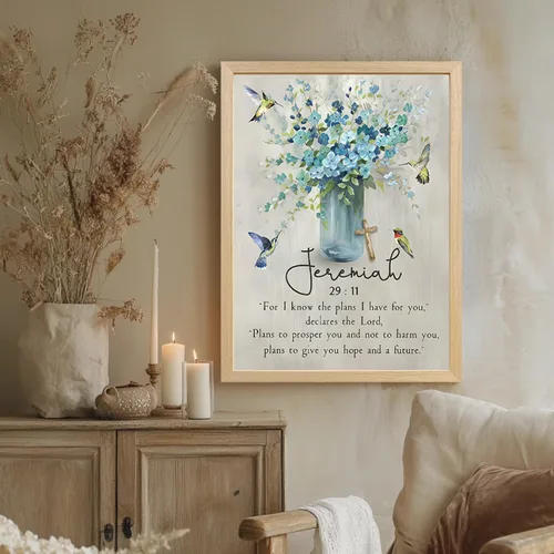 Vista 3 de LLEEMPI Arte de pared de las Escrituras cristianas, decoración de pared con versículos de la Biblia, pintura en lienzo de flores de acuarela, póster