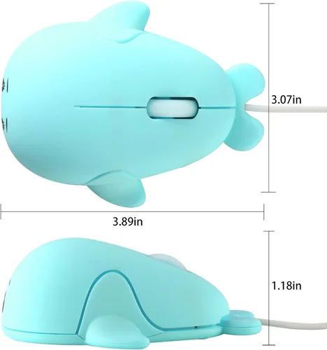 Vista 7 de elec Space Ratón con cable, lindo animal con forma de delfín, ratón óptico con cable USB para computadora de escritorio, laptop, 3 botones, cable