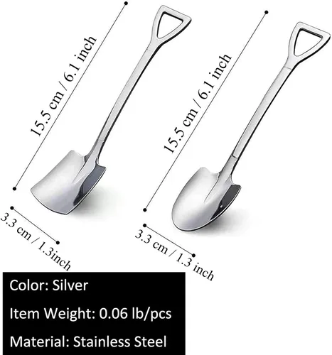 Vista 2 de 4 cucharas de acero inoxidable con forma de pala para café, té, azúcar, cuchara para revolver, pastel de postre, comida para gatos y perros
