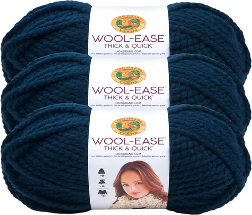 Vista 199 de Lion Brand Yarn - Ovillo de lana Wool-Ease Thick & Quick color fuerza aérea Super Bulky Wool Acrylic Blend Fiber for Soft Hats, Sweaters, Chunky