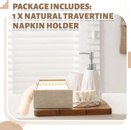 Vista 6 de Beeveer Servilletero de travertino natural de 9.8 x 4.9 x 2.4 pulgadas, bandeja desechable para toallas de invitados, cesta de mano de papel