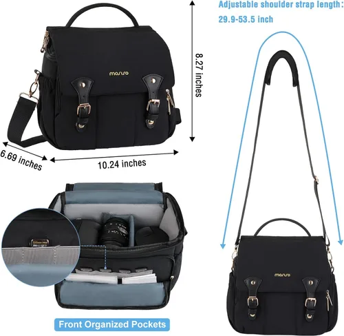 Vista 6 de MOSISO Bolsa pequeña para fotógrafos, bolsa de hombro para cámara DSLR/SLR, bolsa de hombro acolchada con solapa cruzada para fotografía para mujer