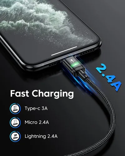 Vista 2 de Kuulaa Paquete de 3 cables de carga magnéticos, cable Lightning magnético, cargador de teléfono magnético de 3 A, carga rápida con puntas de carga 3