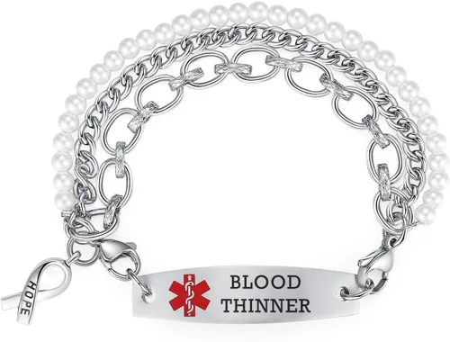 Vista 69 de Brazaletes de alerta médica ajustables de 7.5" a 9" para mujer/hombre, de acero inoxidable, intercambiables Cadena de bloque
