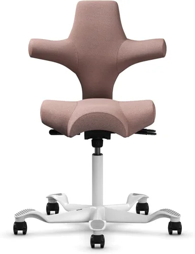 Vista 4 de HAG Capisco Sit to Stand - Silla de pie con marco blanco, tapizado, color rosa rubor Pink Blush
