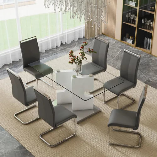 Vista 9 de Juego de 4 mesas de comedor de cristal, juego de mesa de comedor de Mesa negra+silla negra
