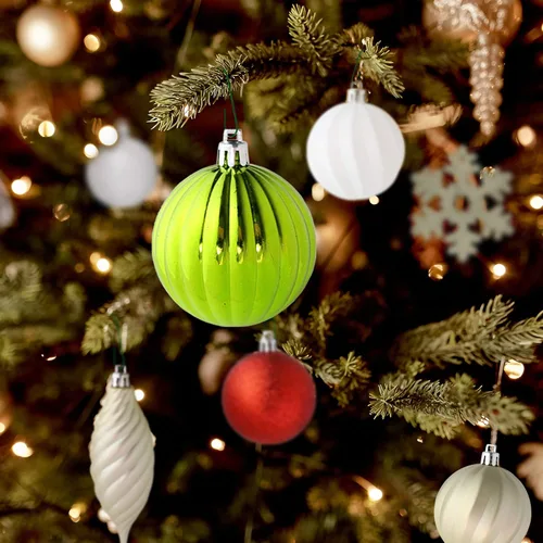 Vista 2 de RN'D - Adornos decorativos de bolas de Navidad – Juego de adornos de bolas de Navidad rojas y verdes colgantes para árbol de Navidad, formas