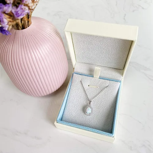 Vista 7 de Regalo para el día de San Valentín, joyería de piedra natal de octubre, plata de ley, ópalo, rubí, aretes de ópalo blanco, joyería fina para mujer