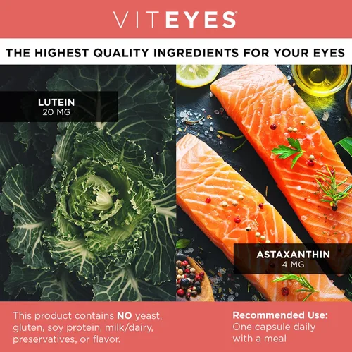 Vista 3 de Viteyes Luteína y astaxantina: alivia la fatiga ocular, hidrata y reafirma la piel, protección contra la luz azul, apoyo inmunológico, 20 mg