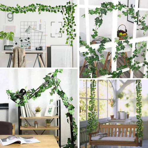 Vista 7 de Hojas de hiedra artificial de 84 pies, guirnalda colgante de vid falsa, follaje para el hogar, cocina, jardín, oficina, boda, decoración de pared