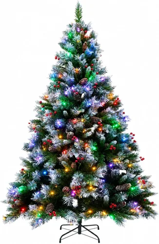 Vista 10 de Árbol de Navidad flocado de 6 pies preiluminado, árbol de Navidad Blanco (luz coloreada)