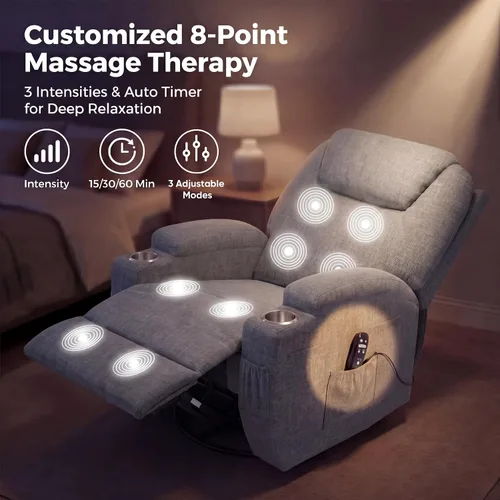 Vista 6 de JUMMICO Pequeño sillón reclinable giratorio con masaje