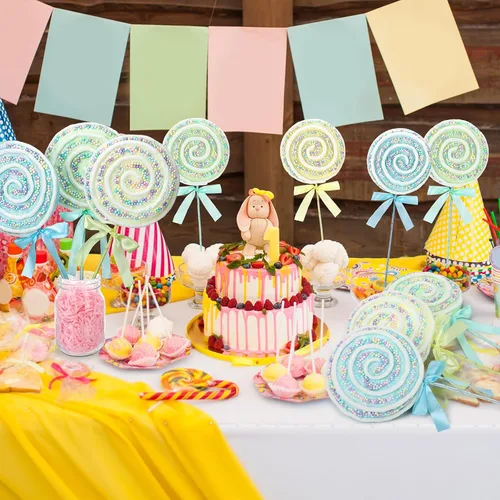Vista 7 de JellyArch 6 piezas de 16 pulgadas grandes decoraciones de fiesta de caramelos gigantes de piruleta con palos para árbol de Navidad, piruleta pastel