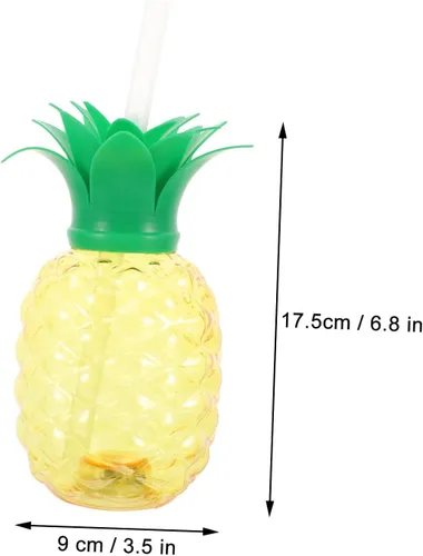 Vista 2 de BESTonZON 3 tazas de piña, 16.9 fl oz con luz LED con popote y tapa, forma de fruta hawaiana, taza tropical para beber agua para playa, fiesta