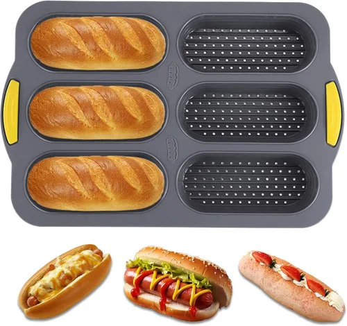 Vista 9 de Molde de pan de silicona de 4 cavidades, sartén antiadherente para pan de masa madre y sartén para pan baguette resistente al calor, moldes para pan