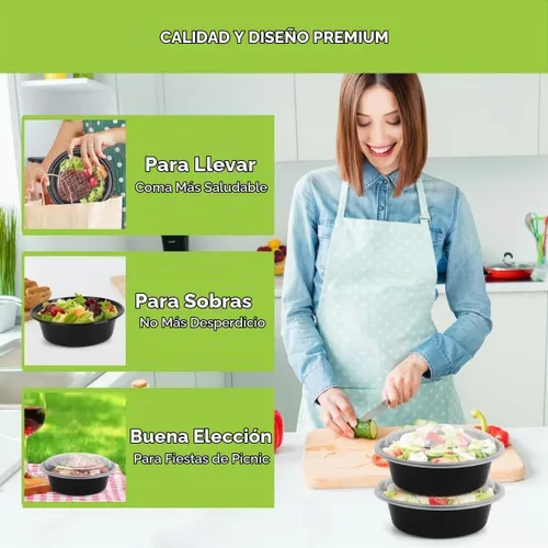 Vista 4 de Recipientes de preparación de comidas, paquete de 50 tazones redondos