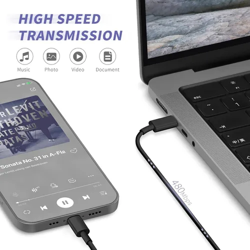 Vista 5 de Cargador de iPhone de carga rápida, [certificado MFi] Paquete de 2 cargadores de 20 W tipo C con [3 metros y 1.8 metros] cable USB C a Lightning