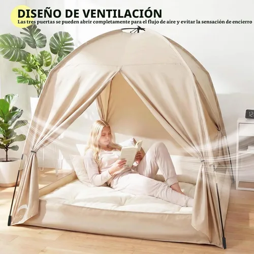 Vista 2 de Tienda de campaña con cama individual para niños y adultos, tiendas de 2-Caqui