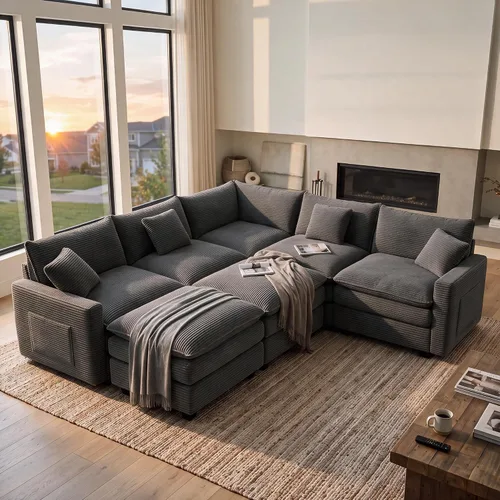 Vista 51 de Sofá seccional modular de 107", sofá de nube en forma de L con otomana Negro