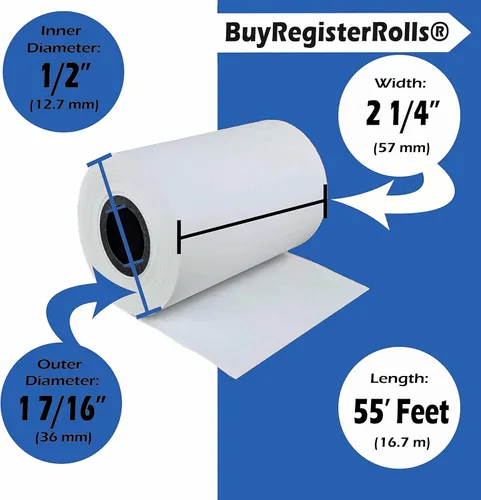 Vista 2 de Clover Flex - Papel de recibo de 2 1/4 x 55 (10 rollos - 55 GSM) Papel térmico de BuyRegisterRolls