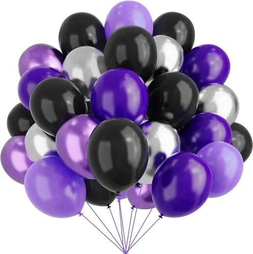 Vista 13 de YMSZ Globos negros y dorados, 67 globos metálicos dorados y negros de 12 pulgadas para cumpleaños, jubilación, graduación, decoración de fiesta