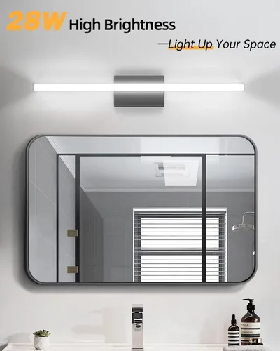 Vista 3 de Barra de luz LED moderna para tocador de baño, 30 pulgadas, 28 W, 2400 lúmenes, 5CCT, regulable, lámpara de baño negra e iluminación de espejo