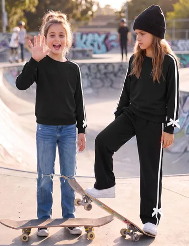 Vista 7 de Arshiner Conjuntos de 2 piezas para niñas, camisas de manga larga y Negro