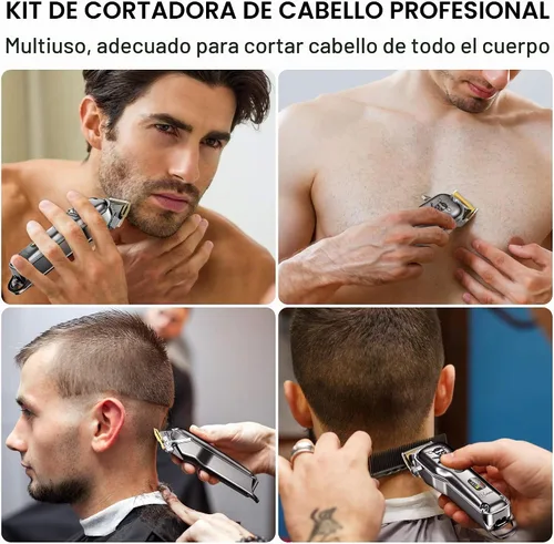 Vista 5 de Hatteker Kit de corte de pelo profesional para hombres, cortadora de pelo profesional IPX7, impermeable, inalámbrica, recortadora de pelo