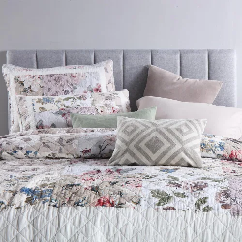 Vista 4 de Juego de ropa de cama de algodón, juego de colcha reversible de 3 piezas, edredón vintage con diseño floral de mosaico, colcha blanca, tamaño queen