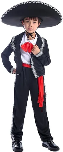 Vista 3 de STIOEDYUAN Disfraz mexicano para niños, Folklórico, Cinco de Mayo, Amigo Día de los Muertos, Mariachi, Halloween, cosplay, fiesta