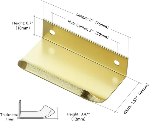 Vista 3 de Ravinte Hardware Paquete de 6 Manijas Doradas para Gabinete, Tiradores de Borde de Dedo de 3 Pulgadas (76mm), Centro de Orificio de 2 Pulgadas