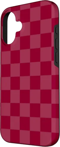 Vista 2 de Funda de diseño simple con diseño a cuadros rojo burdeos para iPhone 16