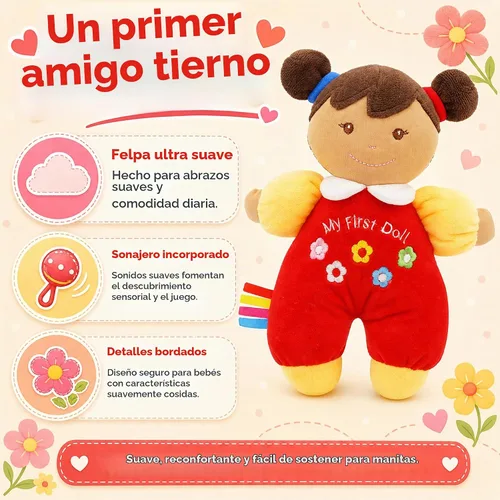 Vista 2 de June Garden 9" Mi primera muñeca Ava - Muñeca de bebé de felpa suave - Vestido rojo