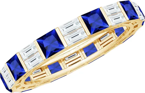 Vista 10 de Certified Lab Grown Blue Sapphire Eternity Band, AAAA Quality, Sapphire Moissanite Anniversary Ring - Ready To Gift