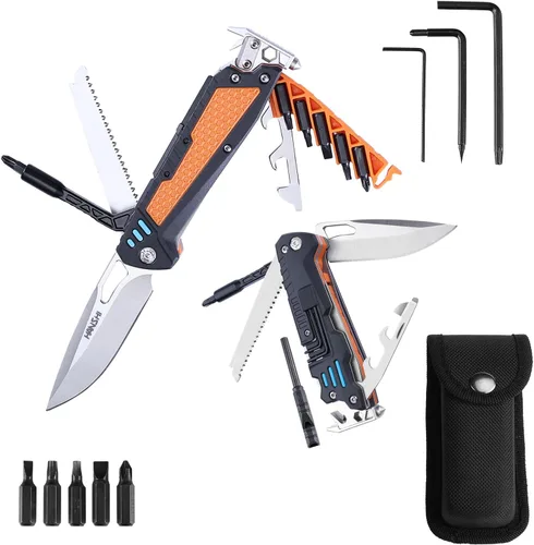 Vista 16 de HANSHI Llave Inglesa Ajustable Multiherramienta Martillo para Supervivencia, 16 en 1 Alicates Multiherramientas con Funda de Nylon, Navaja