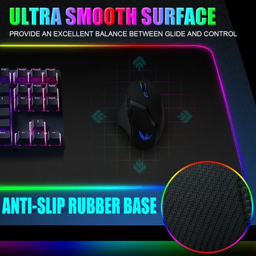 Vista 3 de BZseed Alfombrilla de mouse RGB para juegos alfombrilla de mouse LED extendida base antideslizante teclado para computadora computadora
